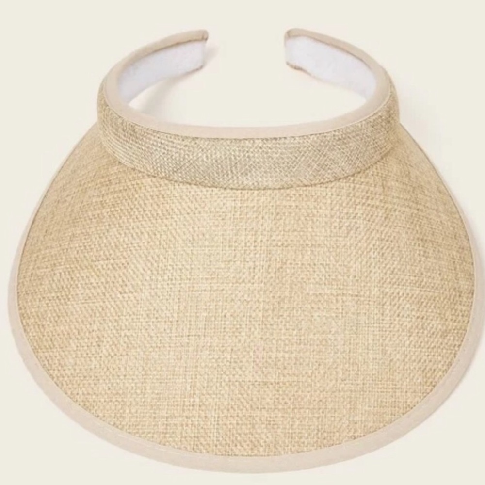 Beige Solid Straw Visor Hat Os New - image 3